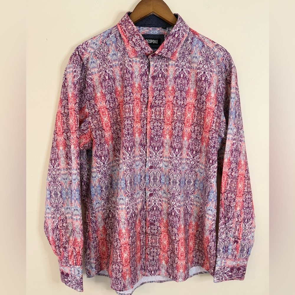 Bespoke flip cuff long sleeve button up shirt boho purple pink SZ XL